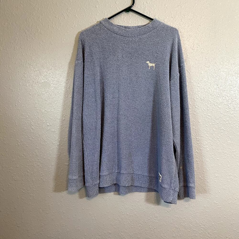 Pink Victoria Secret Womens Large L Blue Sweatshirt Long Sleeve Comfy Textured - Picture 7 of 7